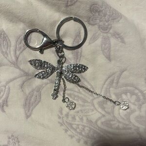 NWOT Silver Sparkling Dragonfly Key Chain and Holder
